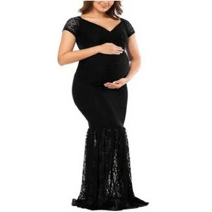 Trudnička haljina s v-izrezom kratkih rukava Čipkasta haljina Elegantna maksi haljina u obliku sirene za trudnice Seksi odjeća za snimanje fotografija Rekvizit za trudnice