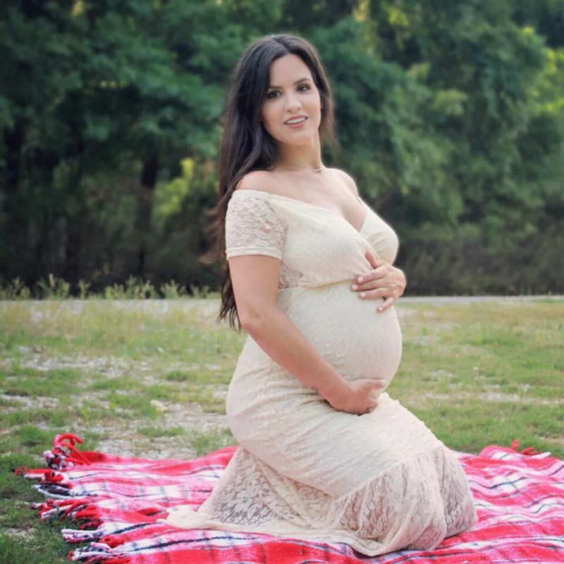 Trudnička haljina s v-izrezom kratkih rukava Čipkasta haljina Elegantna maksi haljina u obliku sirene za trudnice Seksi odjeća za snimanje fotografija Rekvizit za trudnice