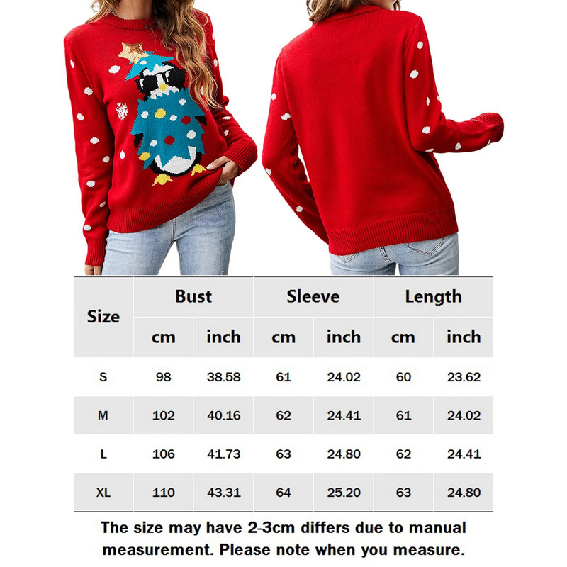 Pleteni gornji pulover s uzorkom pingvina Božićni stil Ženski pleteni pulover dugih rukava Ležerna majica s okruglim izrezom Smiješna majica