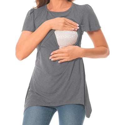 Rasedate põetavad topid Rasedate naiste ebaregulaarse äärisega T-särk, vabaaja lühikeste varrukatega imetamise särk.