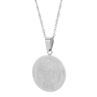 Klasična ogrlica s privjeskom s medaljom svetog Benedikta Žene Muškarci Ogrlica s biblijskim križem od nehrđajućeg čelika Kršćanski vjerski nakit