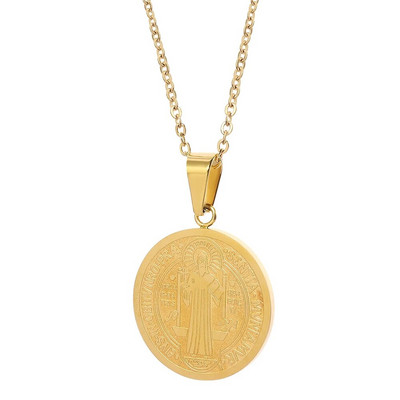 Klasična ogrlica s privjeskom s medaljom svetog Benedikta Žene Muškarci Ogrlica s biblijskim križem od nehrđajućeg čelika Kršćanski vjerski nakit