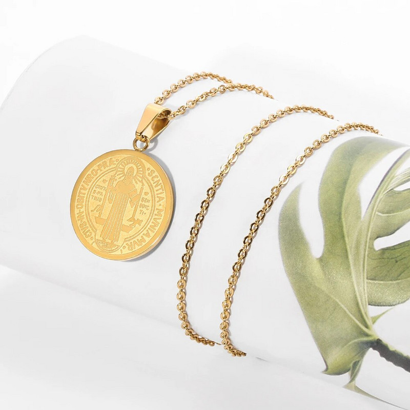 Klasična ogrlica s privjeskom s medaljom svetog Benedikta Žene Muškarci Ogrlica s biblijskim križem od nehrđajućeg čelika Kršćanski vjerski nakit