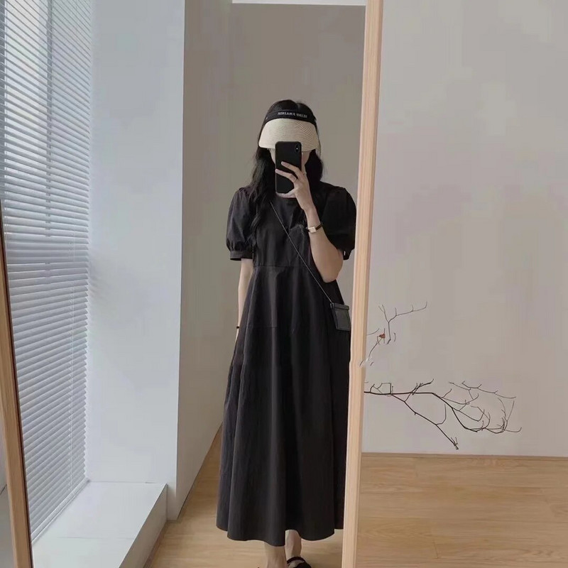 Kvalitetna trudnička pamučna lanena haljina Vintage dizajna Jednobojna trudnička haljina A-kroja kratkih rukava Odjeća za trudnice