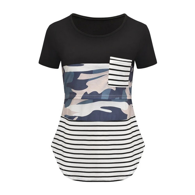 Έγκυες μπλούζες θηλασμού Ριγέ ραφές Μακρυμάνικα έξω Μόδα μπλουζάκια εγκυμοσύνης Ρούχα θηλασμού Πουκάμισα με κάτω