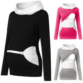 Új európai és amerikai kismama pulóver, magas gallérral kontrasztos színű bő, hosszú ujjú dzseki kismama szoptató felső