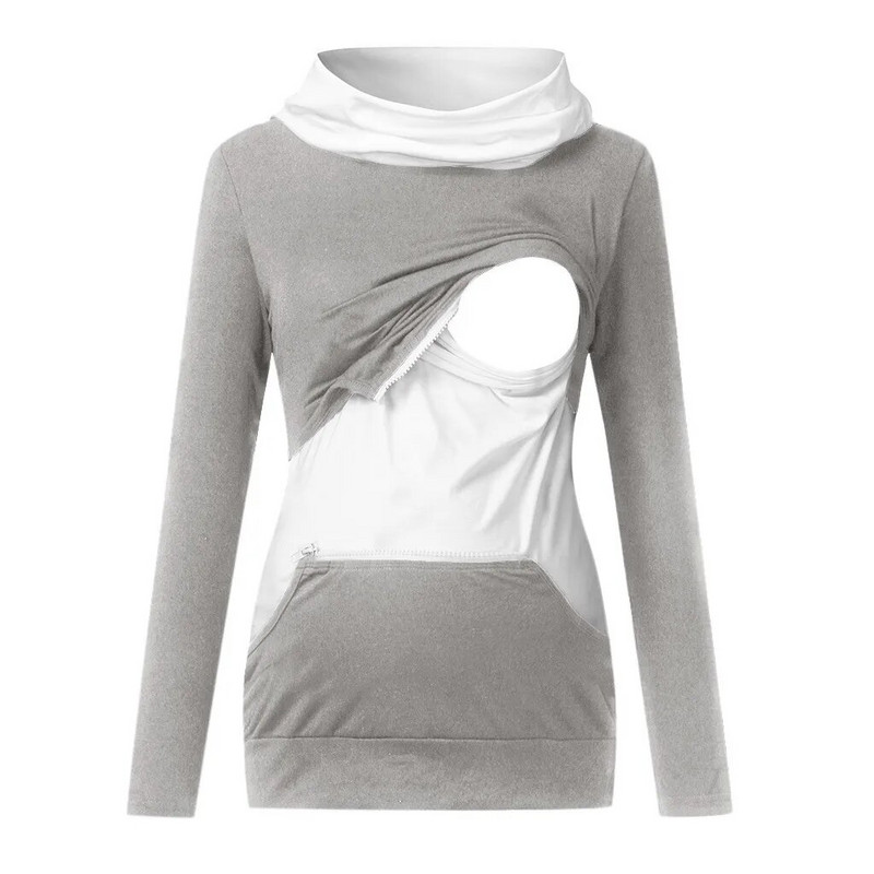 Új európai és amerikai kismama pulóver, magas gallérral kontrasztos színű bő, hosszú ujjú dzseki kismama szoptató felső