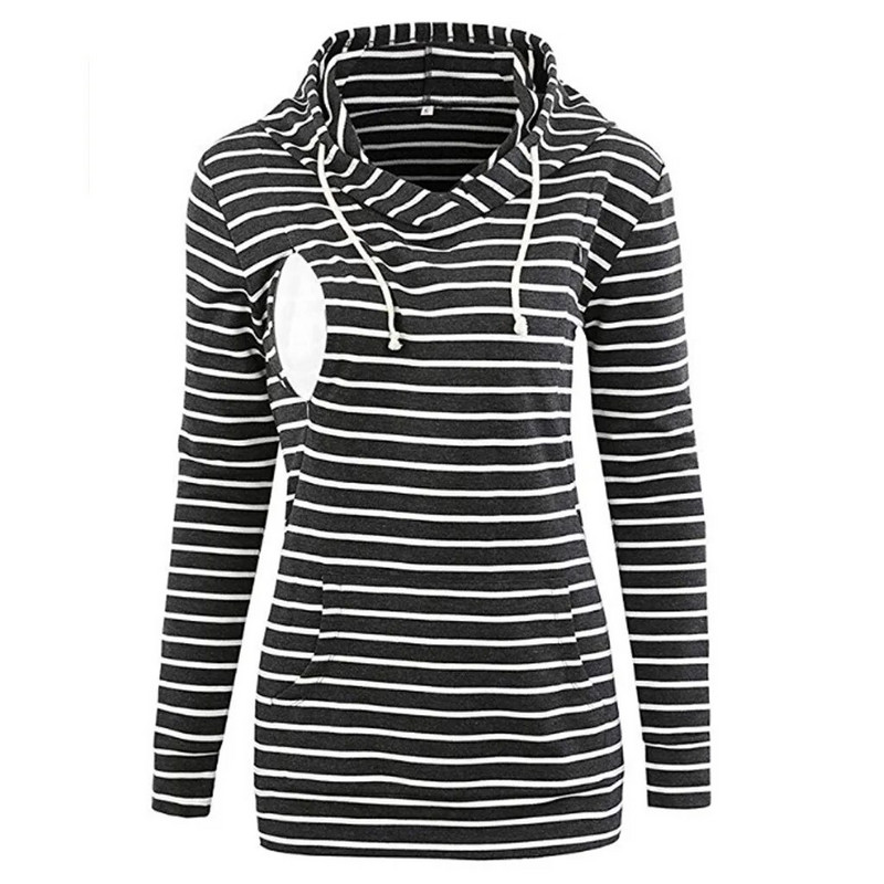 Nova proljetna i jesenska odjeća Pulover s kapuljačom na pruge za europske i američke trudnice s kapuljačom i džepovima za dojenje