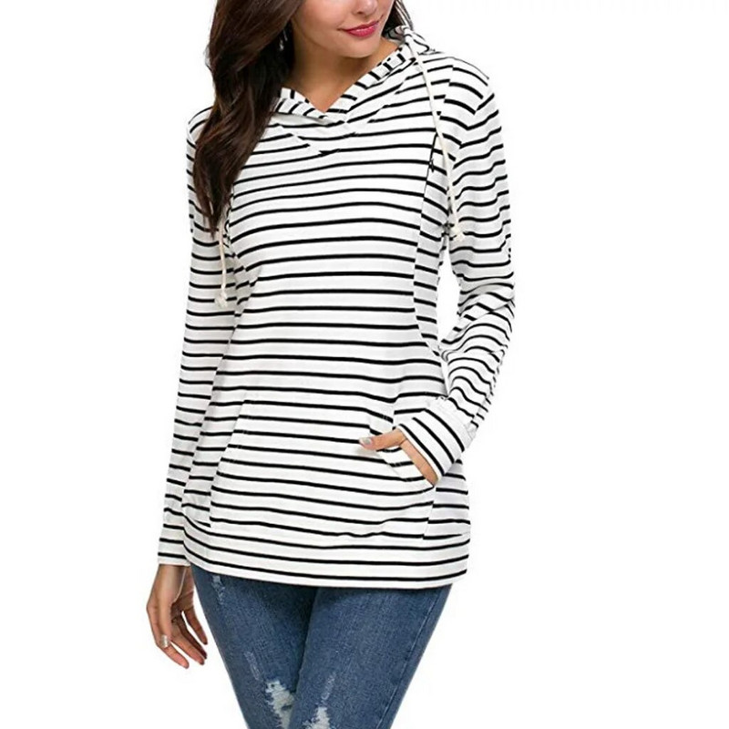 Nova proljetna i jesenska odjeća Pulover s kapuljačom na pruge za europske i američke trudnice s kapuljačom i džepovima za dojenje