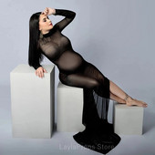 Trudničke haljine za foto-fotografiju, maksi dugi uz tijelo, seksi mrežasta patchwork haljina s visokim bočnim razdjeljkom, crna dolčevita bez leđa