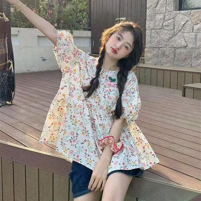 Korejski stil Petar Pan kragna Trudničke cvjetne košulje kratkih rukava Modni print Bluze za trudnice Plisirane široke majice