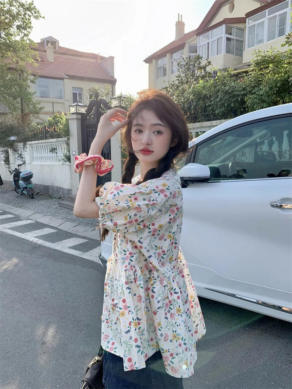 Korejski stil Petar Pan kragna Trudničke cvjetne košulje kratkih rukava Modni print Bluze za trudnice Plisirane široke majice