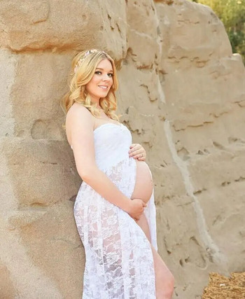 Реквизит за снимки на бременни Рокля Рокля за бременни майки Дамски дрехи за бременни Дантелена рокля за облекло за фотосесия на бременни