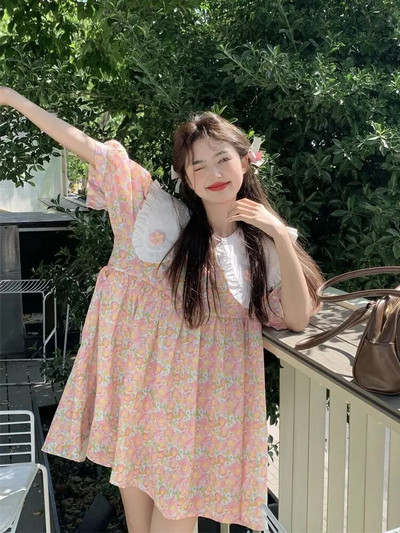 Mīļi, jaunu meiteņu puķaini krekli, liela nolaižama apkakle ar pūšām piedurknēm grūtnieču brīvas blūzes Jauka balles kleita grūtniecei