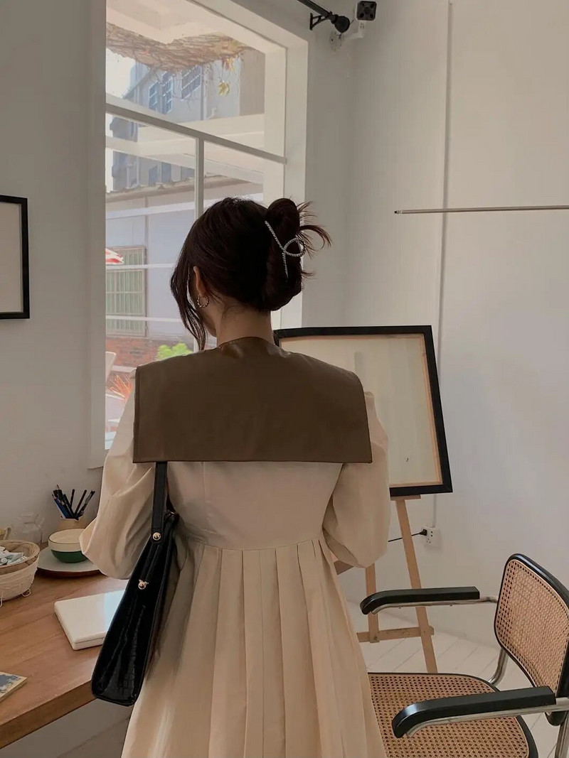 Jesenska obnova starinskih načina Trudnička odijela Haljina dugih rukava za trudnice s mornarskom kragnom Vintage trudnička haljina