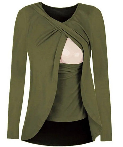 Nova majica kratkih rukava za trudnice Bluza za trudnice Ležerna majica dugih rukava Prugasta majica za trudnice i dojenje za dojenje