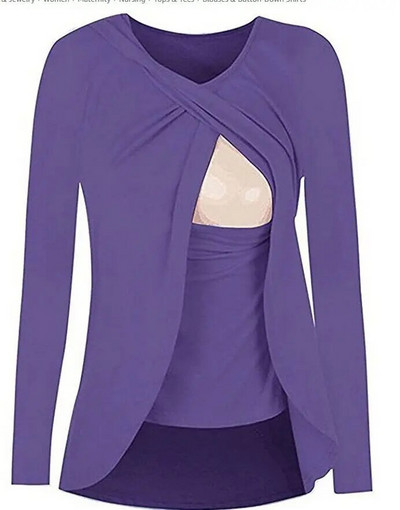 Nova majica kratkih rukava za trudnice Bluza za trudnice Ležerna majica dugih rukava Prugasta majica za trudnice i dojenje za dojenje