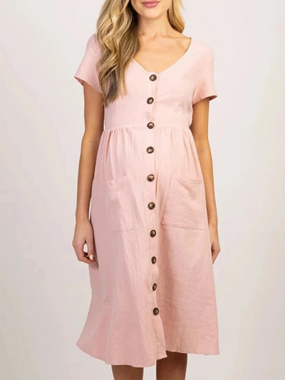 Rochii de maternitate Haine pentru femei gravide Buzunar cu nasturi Haine casual de birou pentru femeie de vara Rochie de sarcina de marime plus de absolvire