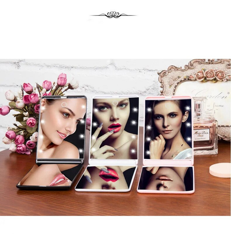 Prijenosno LED svjetlo Ogledalo za šminkanje Kozmetička svjetla Kompaktno džepno ogledalo za šminkanje Kozmetička ručna sklopiva Led svjetiljka za ogledalo Poklon
