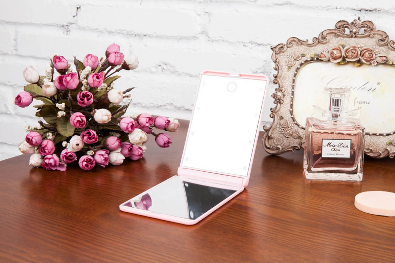 Prijenosno LED svjetlo Ogledalo za šminkanje Kozmetička svjetla Kompaktno džepno ogledalo za šminkanje Kozmetička ručna sklopiva Led svjetiljka za ogledalo Poklon