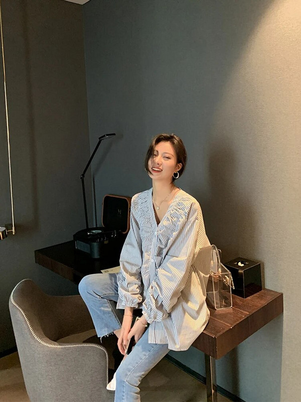 Ljetne prugaste majice za trudnice 2023., dugih rukava, v-izreza, dugmadi, pamučne bluze za trudnice, plisirane slobodne majice za trudnice