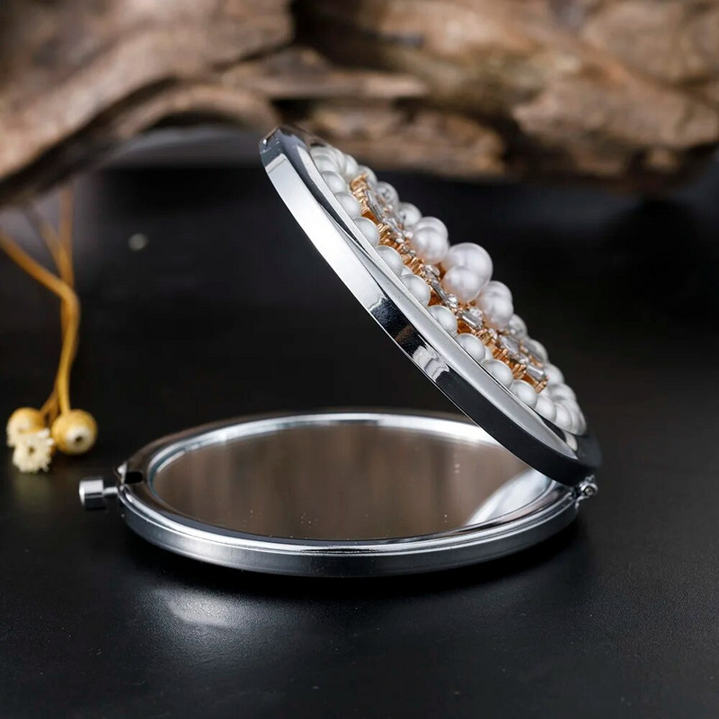 Мини джобно козметично огледало за грим, перлена коледна снежинка, елегантни сватбени новогодишни подаръци, 1:2 огледало за грим с увеличение