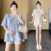 Nova ljetna trudnička bluza s volanima kratkih rukava Košulje za trudnice s V-ovratnikom Prekrasna majica za trudnice Odjeća za mame