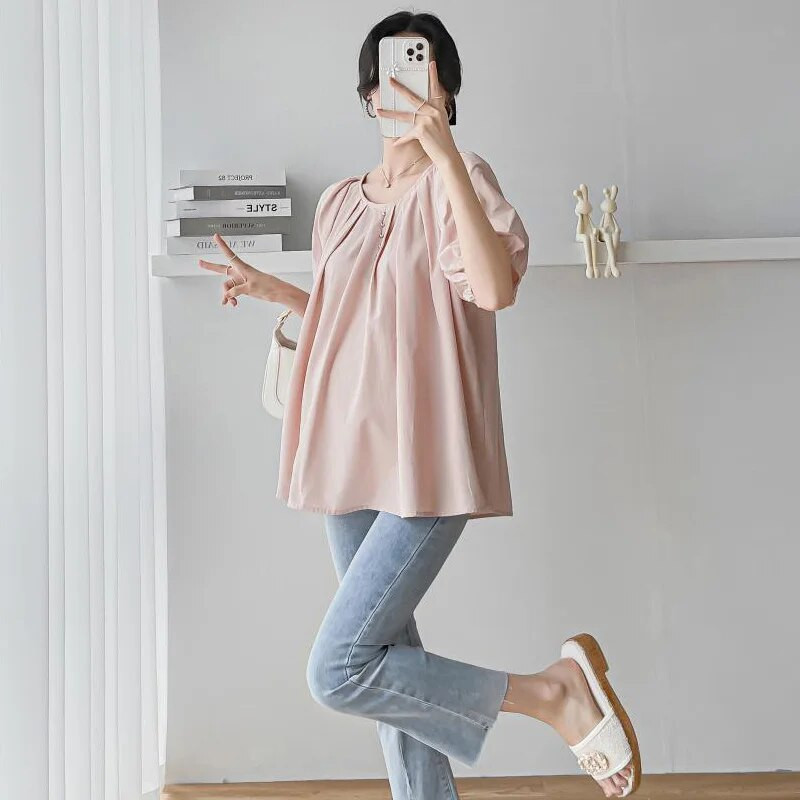 CARECODE Vasaras Grūtnieču Topi Krekli Grūtnieču Apģērbs Sievietēm Ikdienišķs Apaļkakls Īsām Piedurknēm Brīvas Liela Liela Blūze grūtniecēm