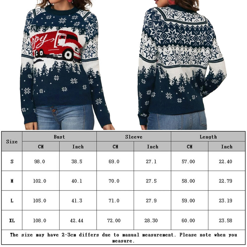 Heklani puloveri Pleteni gornji pulover dugih rukava S pahuljicama s uzorkom kamiona Džemperi Ležerna odjeća s okruglim izrezom Božićni ukrasi