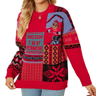 Ženski pleteni pulover u božićnom stilu 2023. Korejski modni ležerni skijaški medvjeđi uzorak Pleteni gornji dio Y2k Svestrana gornja odjeća