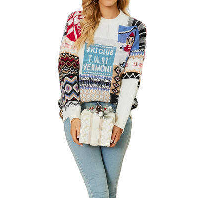 Ženski pleteni pulover u božićnom stilu 2023. Korejski modni ležerni skijaški medvjeđi uzorak Pleteni gornji dio Y2k Svestrana gornja odjeća