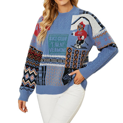 Ženski pleteni pulover u božićnom stilu 2023. Korejski modni ležerni skijaški medvjeđi uzorak Pleteni gornji dio Y2k Svestrana gornja odjeća