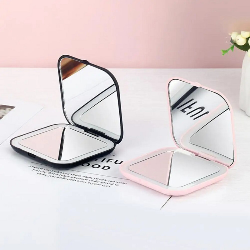 1 szett sminktükör hordozható lágy fény, 5-szörös nagyítású LED zsebes kozmetikai tükör női kiegészítők