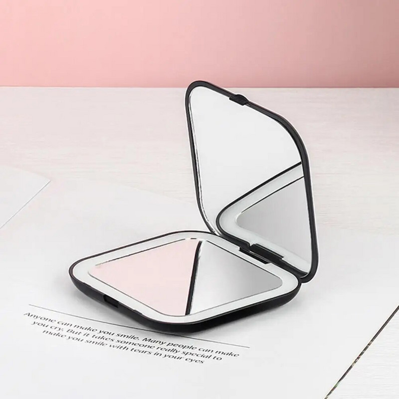 1 szett sminktükör hordozható lágy fény, 5-szörös nagyítású LED zsebes kozmetikai tükör női kiegészítők