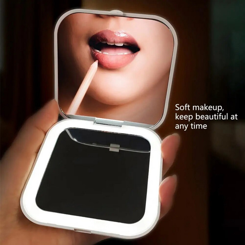1 szett sminktükör hordozható lágy fény, 5-szörös nagyítású LED zsebes kozmetikai tükör női kiegészítők