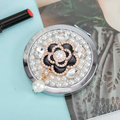 Mini džepno kozmetičko ogledalo za šminkanje, dar za žene, biserna kićanka od kristalnog cvijeta kamelije, sklopivo povećalo za šminkanje,