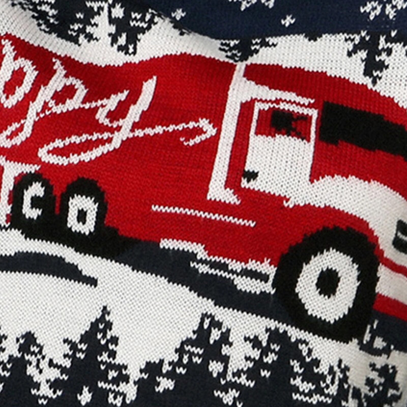 Sieviešu trikotāžas džemperis brīvi pieguļošs Snowflake Truck raksts trikotāžas augšējais džemperis ar garām piedurknēm ar apkakli Ziemassvētku stila ikdienas apģērbs