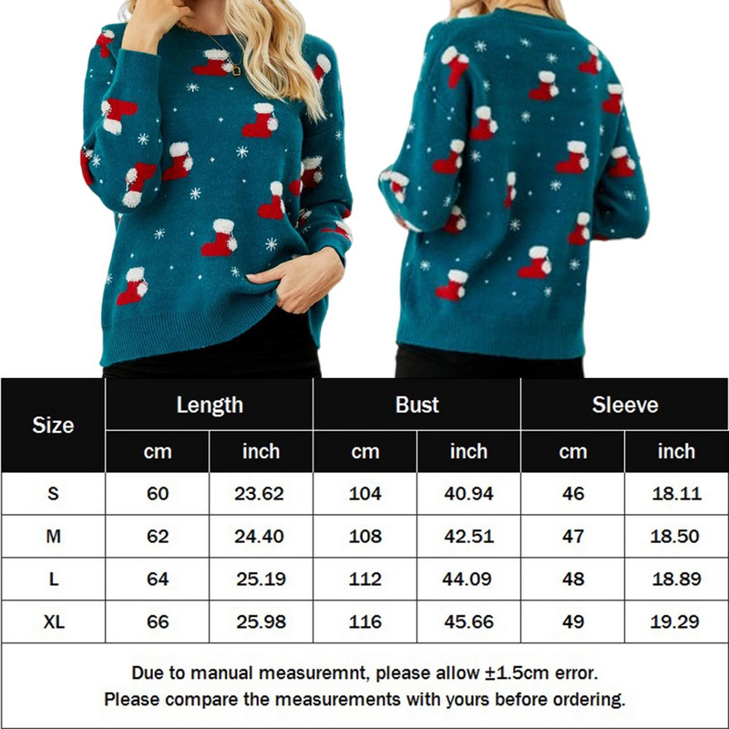 Sieviešu trikotāžas džemperis ar garām piedurknēm Ziemassvētku cepures raksts karikatūra Trikotāžas džemperis Crew Neck Festivāla stils brīvdienu apģērbs