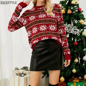 Ženski pulover s prugastim printom snježnih pahuljica Ženski džemper za blagdansku zabavu, svečani modni, jednostavni elastični džemper dugih rukava