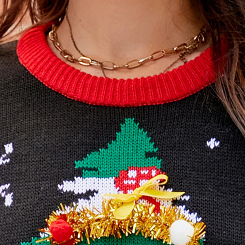 Ženski heklani puloveri, gornji dio dugih rukava, preveliki pulover s crtanim uzorkom, široki kroj, božićno odijelo s okruglim izrezom za odmor