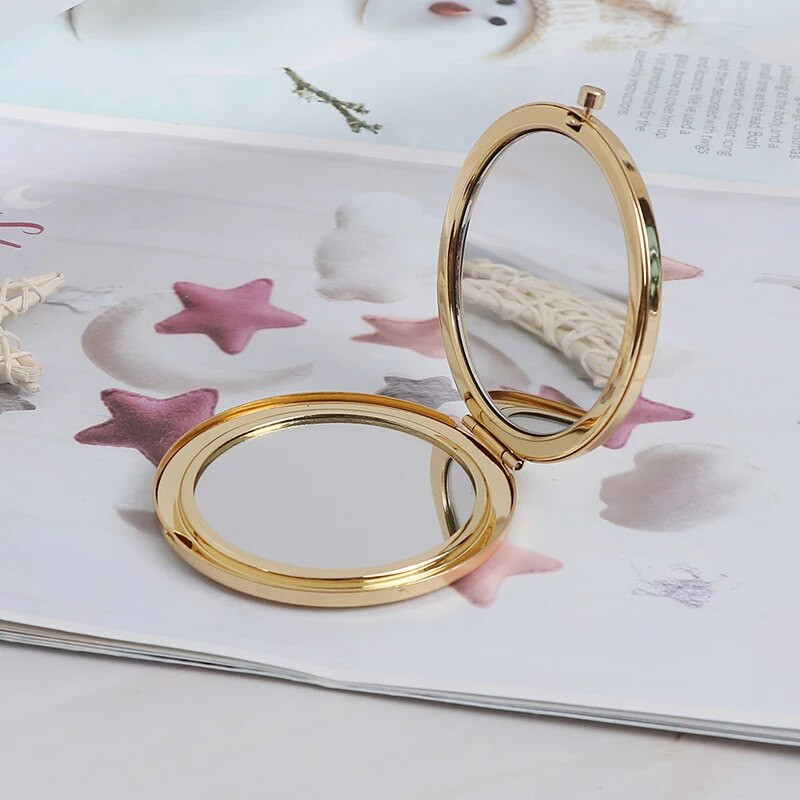 1 gab. Pārnēsājama divpusēja spogulis sieviešu modes sieviešu kosmētikas spogulis, saliekama, kompakta kabata ar aplauzuma rīku, dāvana