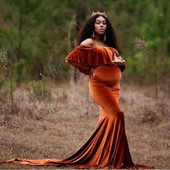 Nėščiųjų žieminės suknelės Kūdikių dušai ilgomis rankovėmis nėščioms moterims Auksinė aksominė maxi suknelė Seksuali nėštumo fotosesijos rekvizitai Drabužiai