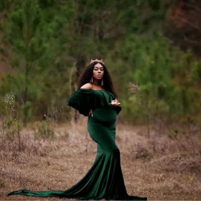 Nėščiųjų žieminės suknelės Kūdikių dušai ilgomis rankovėmis nėščioms moterims Auksinė aksominė maxi suknelė Seksuali nėštumo fotosesijos rekvizitai Drabužiai