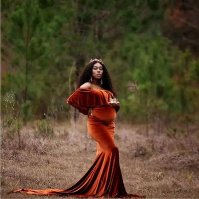 Nėščiųjų žieminės suknelės Kūdikių dušai ilgomis rankovėmis nėščioms moterims Auksinė aksominė maxi suknelė Seksuali nėštumo fotosesijos rekvizitai Drabužiai