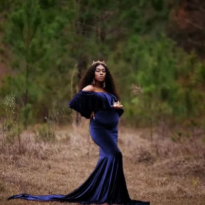 Nėščiųjų žieminės suknelės Kūdikių dušai ilgomis rankovėmis nėščioms moterims Auksinė aksominė maxi suknelė Seksuali nėštumo fotosesijos rekvizitai Drabužiai