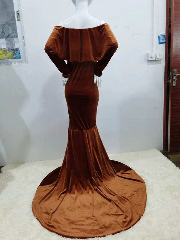 Nėščiųjų žieminės suknelės Kūdikių dušai ilgomis rankovėmis nėščioms moterims Auksinė aksominė maxi suknelė Seksuali nėštumo fotosesijos rekvizitai Drabužiai