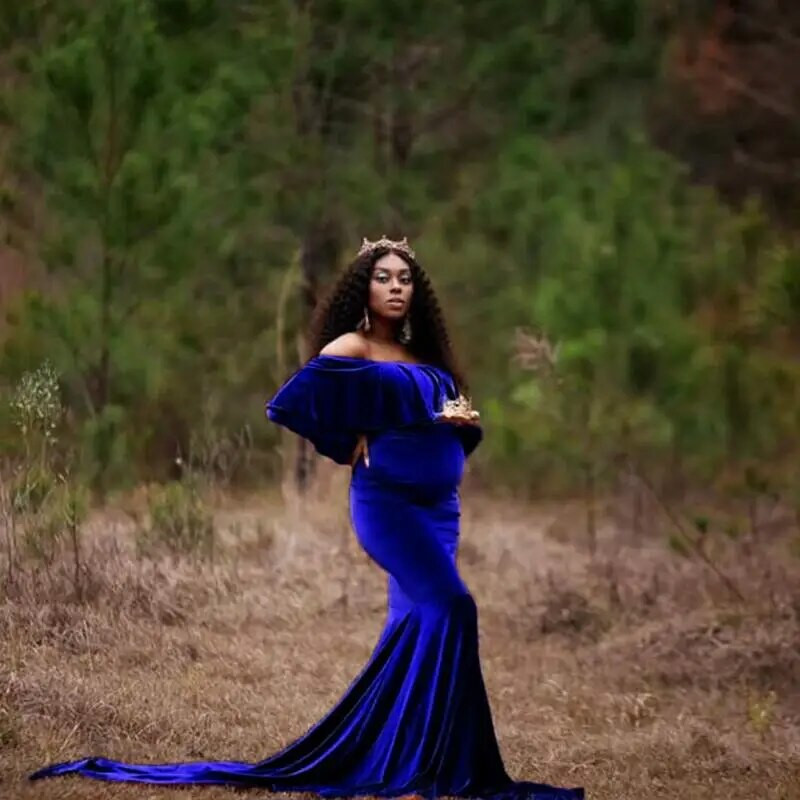 Nėščiųjų žieminės suknelės Kūdikių dušai ilgomis rankovėmis nėščioms moterims Auksinė aksominė maxi suknelė Seksuali nėštumo fotosesijos rekvizitai Drabužiai