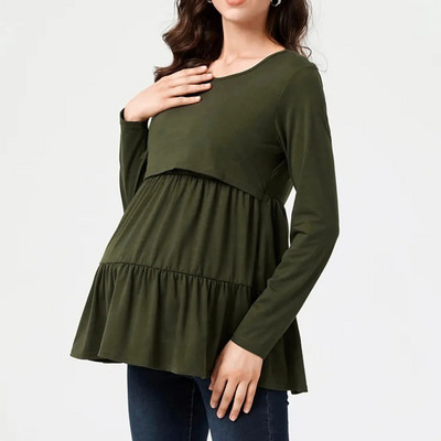 Nėščioms žindymo palaidinė Nėščioms moterims ilgomis rankovėmis marškinėliai su aukštu pakopomis, kasdieniai nėštumui skirti vienspalviai marškinėliai marškinėliai