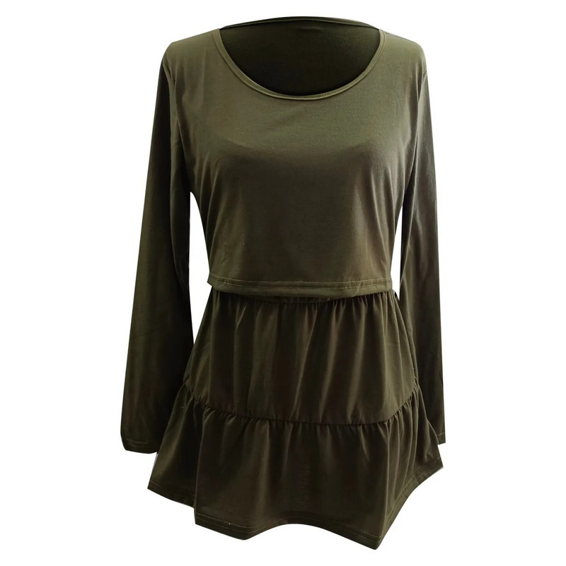 Nėščioms žindymo palaidinė Nėščioms moterims ilgomis rankovėmis marškinėliai su aukštu pakopomis, kasdieniai nėštumui skirti vienspalviai marškinėliai marškinėliai