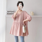 CARECODE Ljetne bluze za trudnice Opuštene majice Ležerne jednobojne plisirane majice s O-izrezom veće veličine Odjeća za trudnice